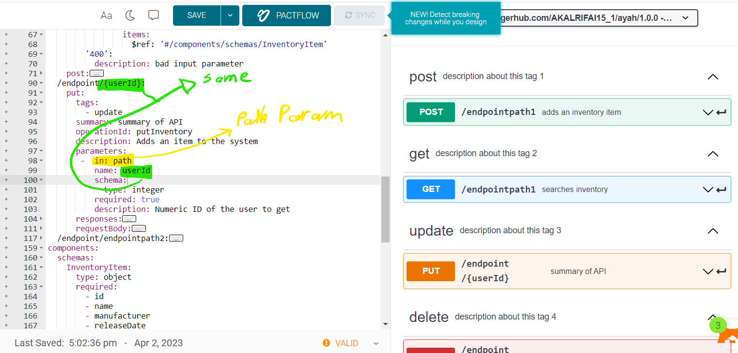 screenshot from swagger website
