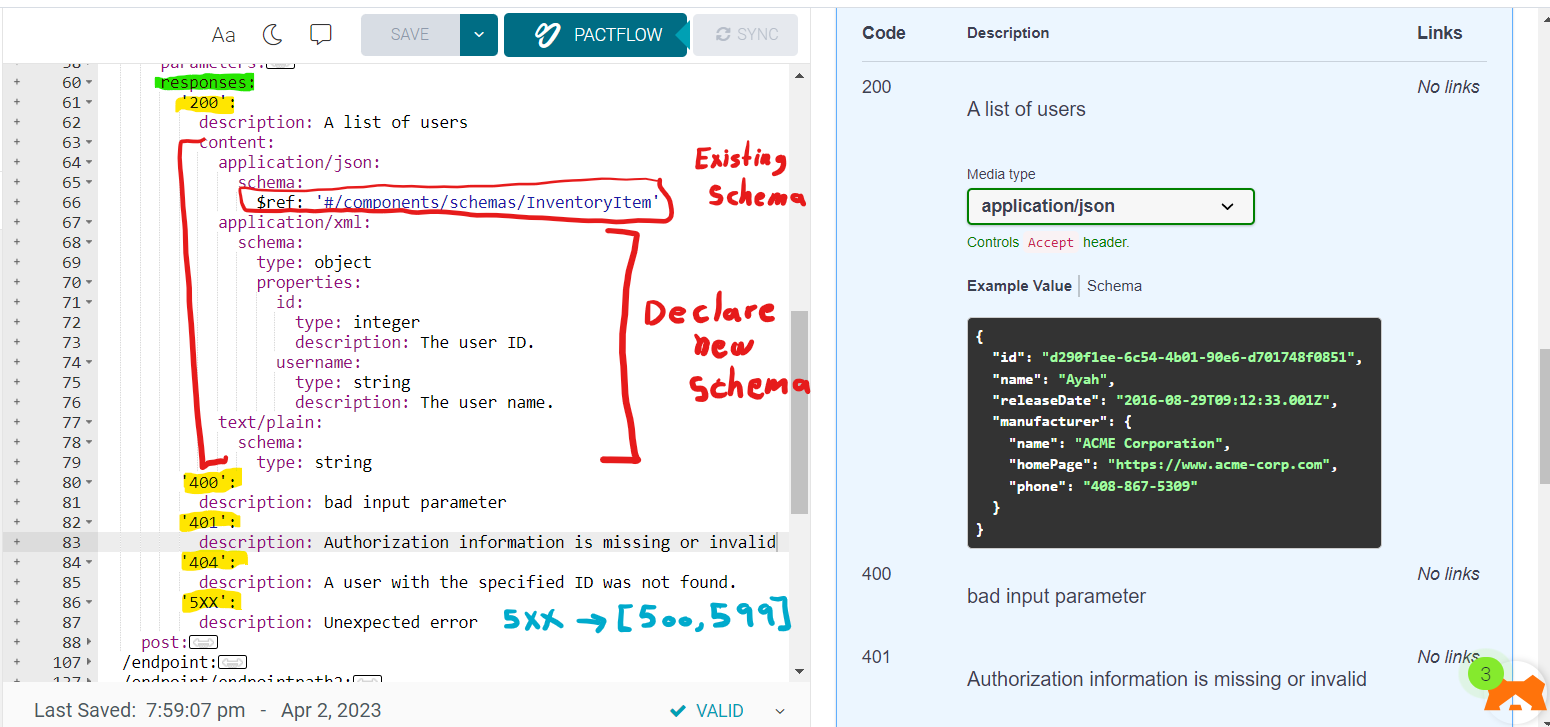 screenshot from swagger website