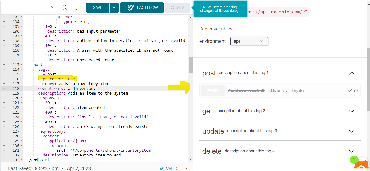screenshot from swagger website